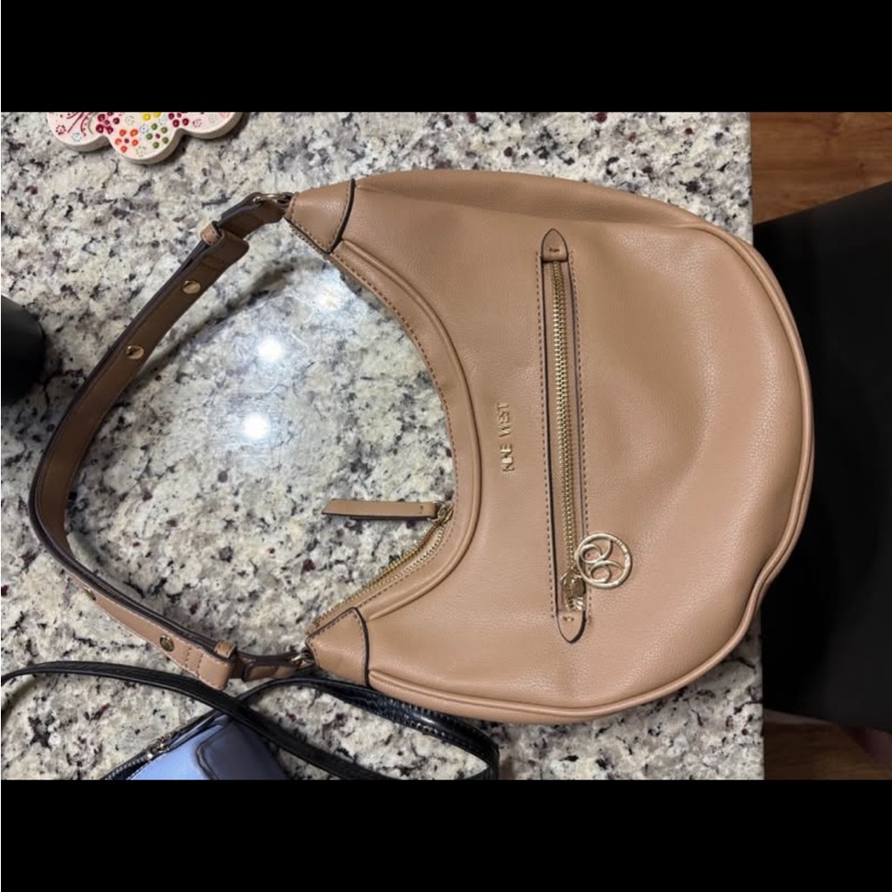 Nine West Beige Hobo Bag with Gold Accents